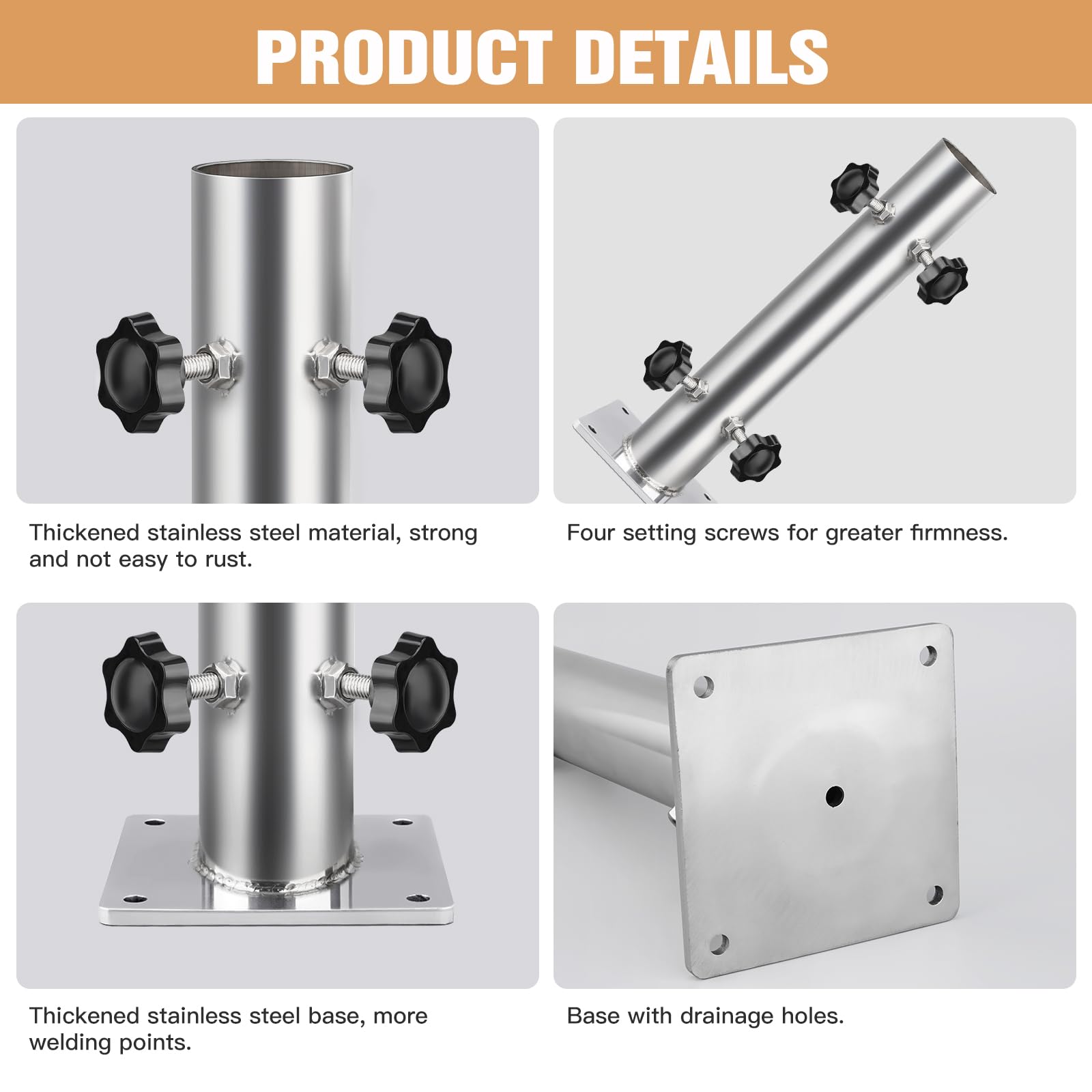 304 Stainless Steel Patio Umbrella Stand,Reinforced Heavy Duty Outdoor Umbrella Holder,Deck Mount Umbrella Holder,Patio Umbrella Stands & Bases,for Decks,patios,Docks,(Thickened 5mm Base Plate)