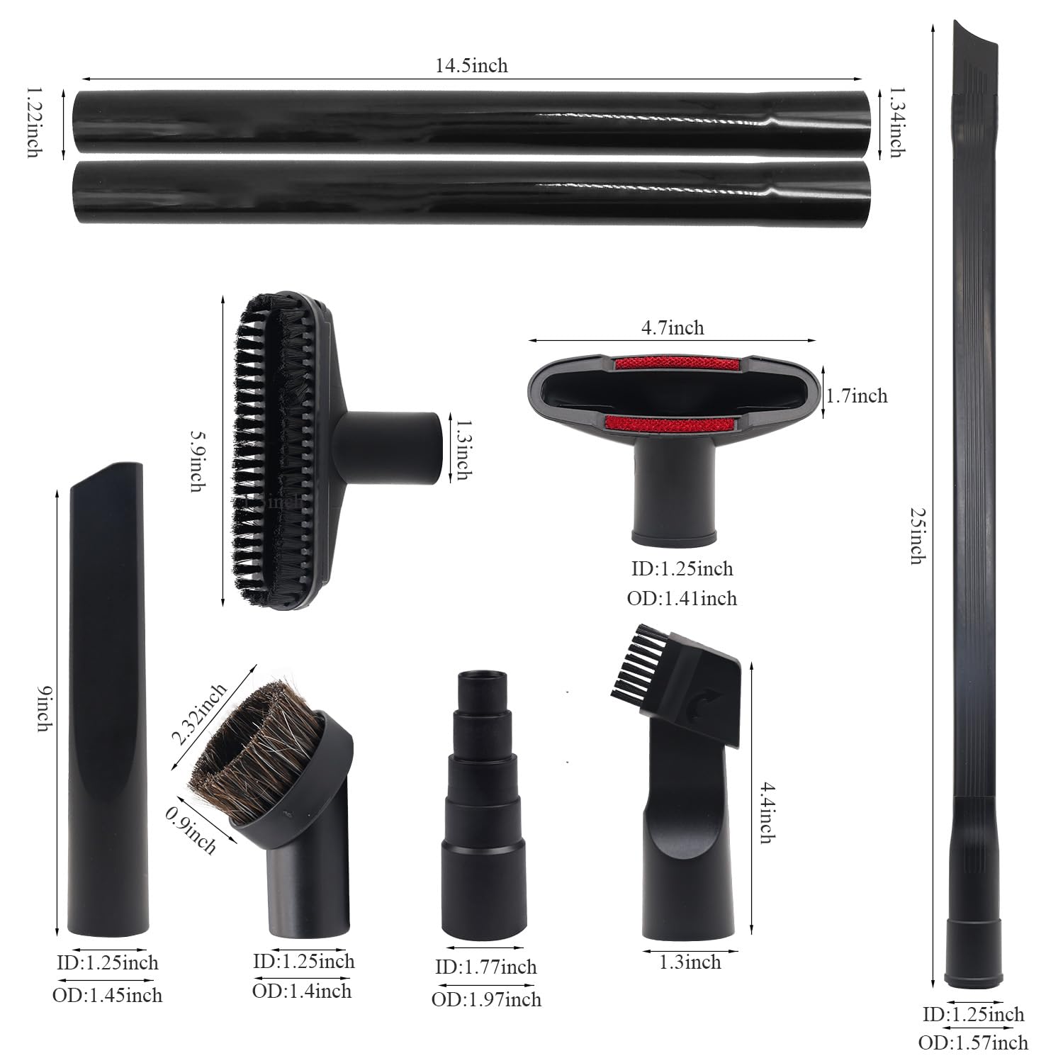 14 accesorios universales para aspiradora para accesorios de aspiradora de tienda, adaptador de manguera de 1 1/4 a 2 1/2 pulgadas, kit de limpieza de vacío de 1 a 1 7/8 pulgadas, accesorios