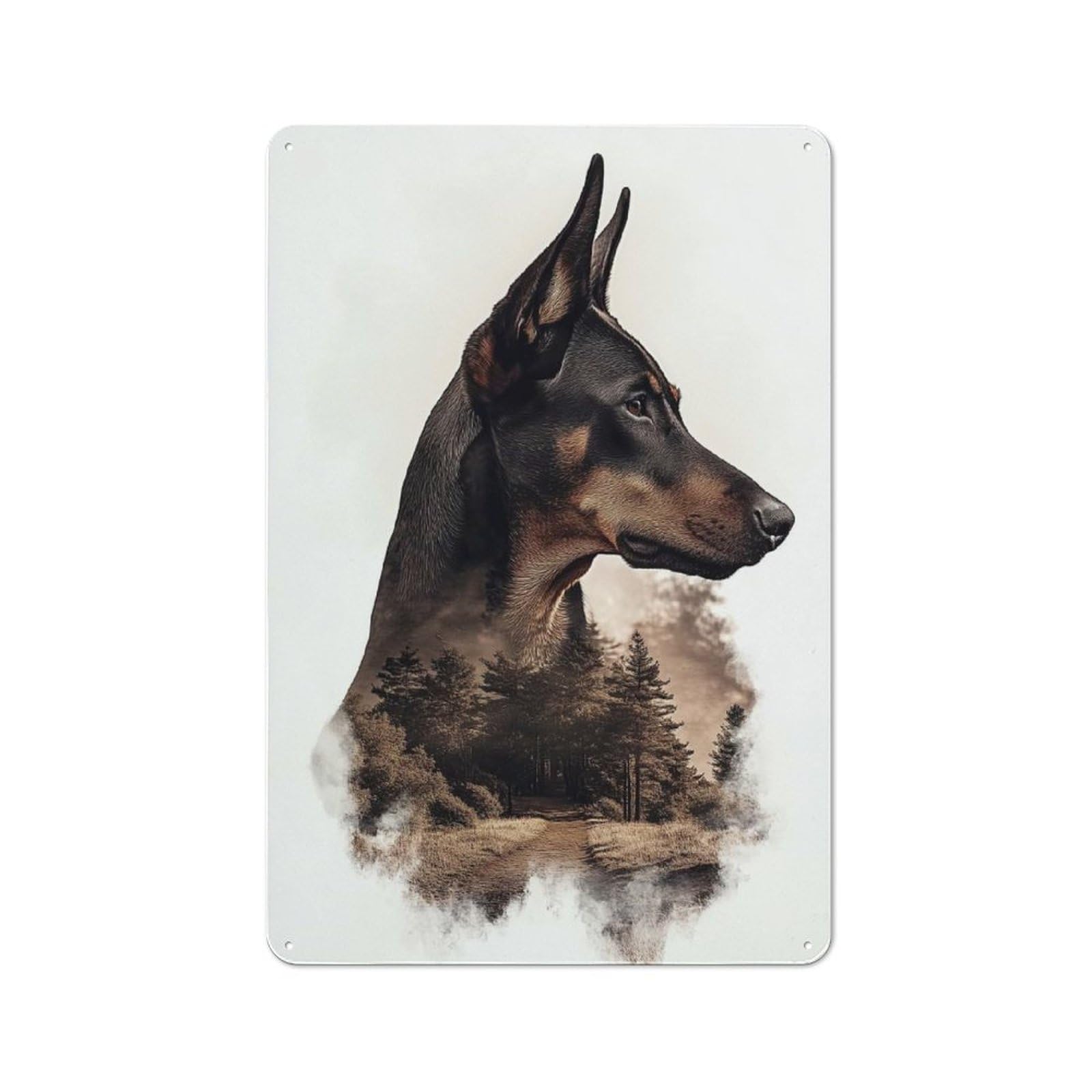 Junmoney Style-10 Tin Sign With Doberman With Forest Background Design 30X20cm, Understated Studio Wall Plaque For Hobby Room, Office, Lounge Or Living Room