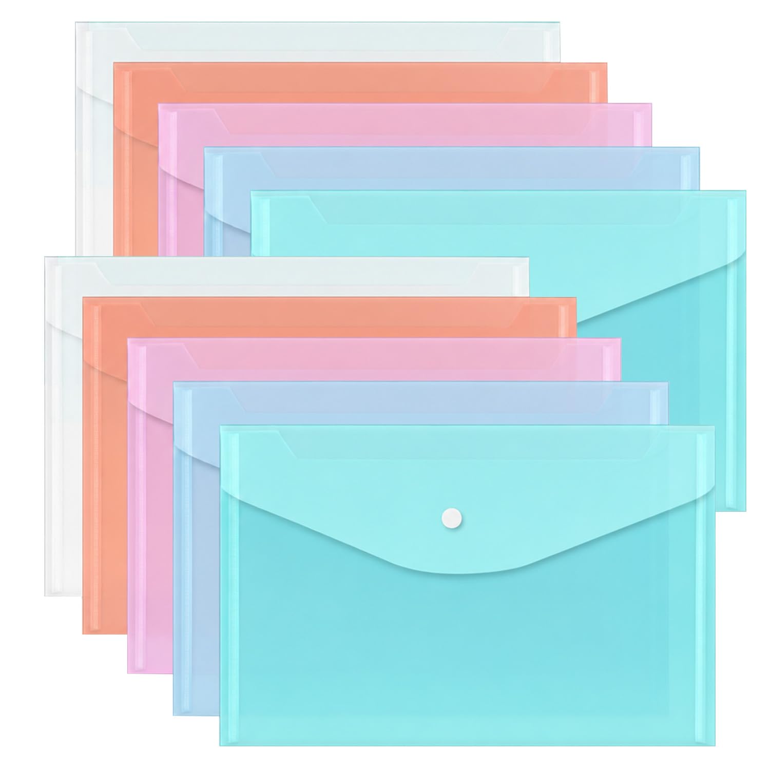 10PCS A4 File Folders, Transparent Colours Plastic Waterproof Document Wallets for School Office Supplies Storage