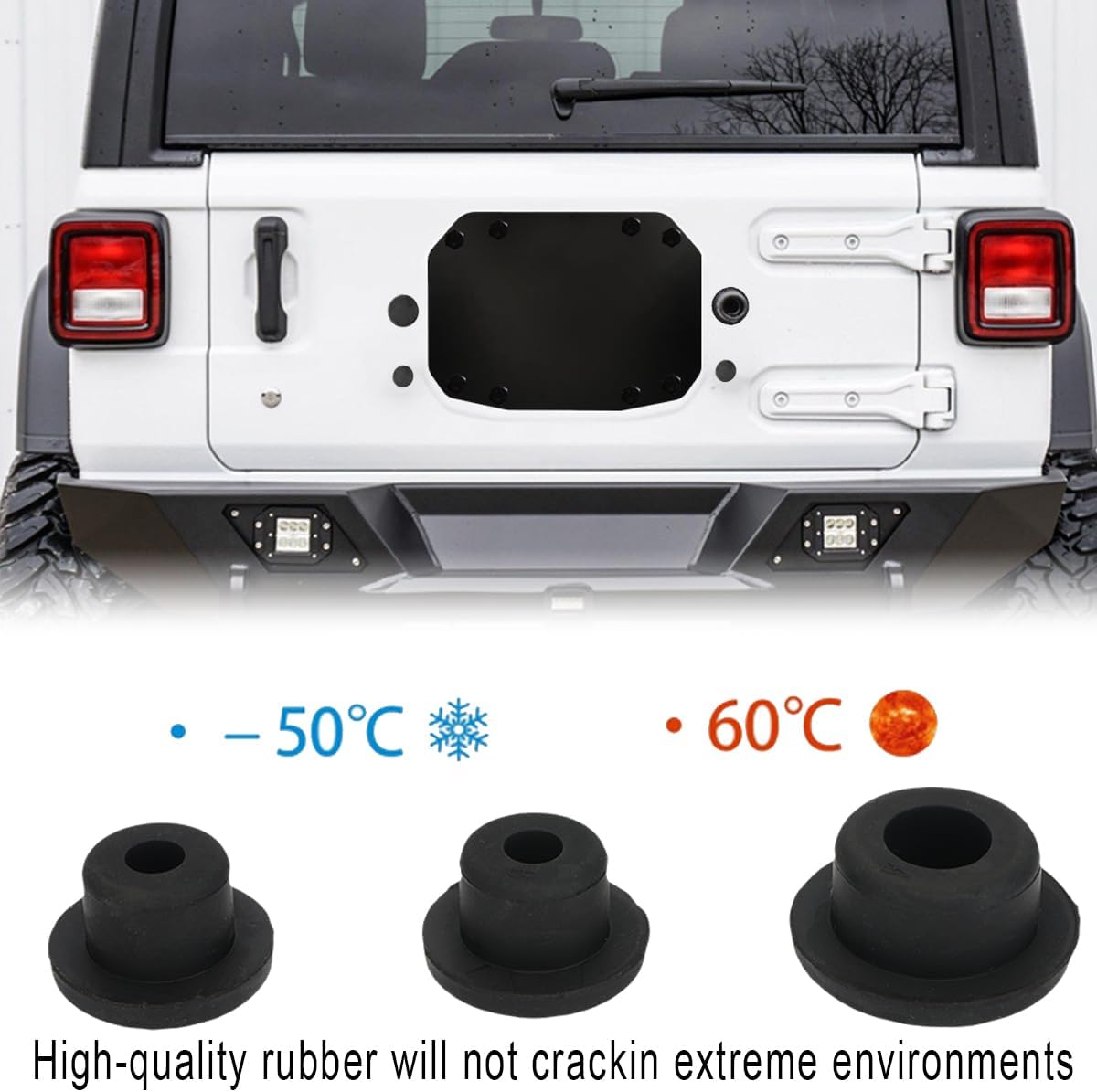 Buling Aluminum Wrangler Spare Tire Carrier Filler Plate Tailgate Vent Plate Cover with Tailgate Durable Rubber Plugs Set and Factory Bolts Compatible with 2018-2024 Jeep Wrangler JL & JLU
