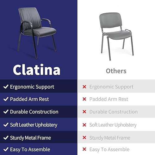 Miniatura 7 de CLATINA Sillas de sala de espera, silla de invitados de oficina y recepción, sillas de cuero para sala de conferencias, silla lateral sin ruedas