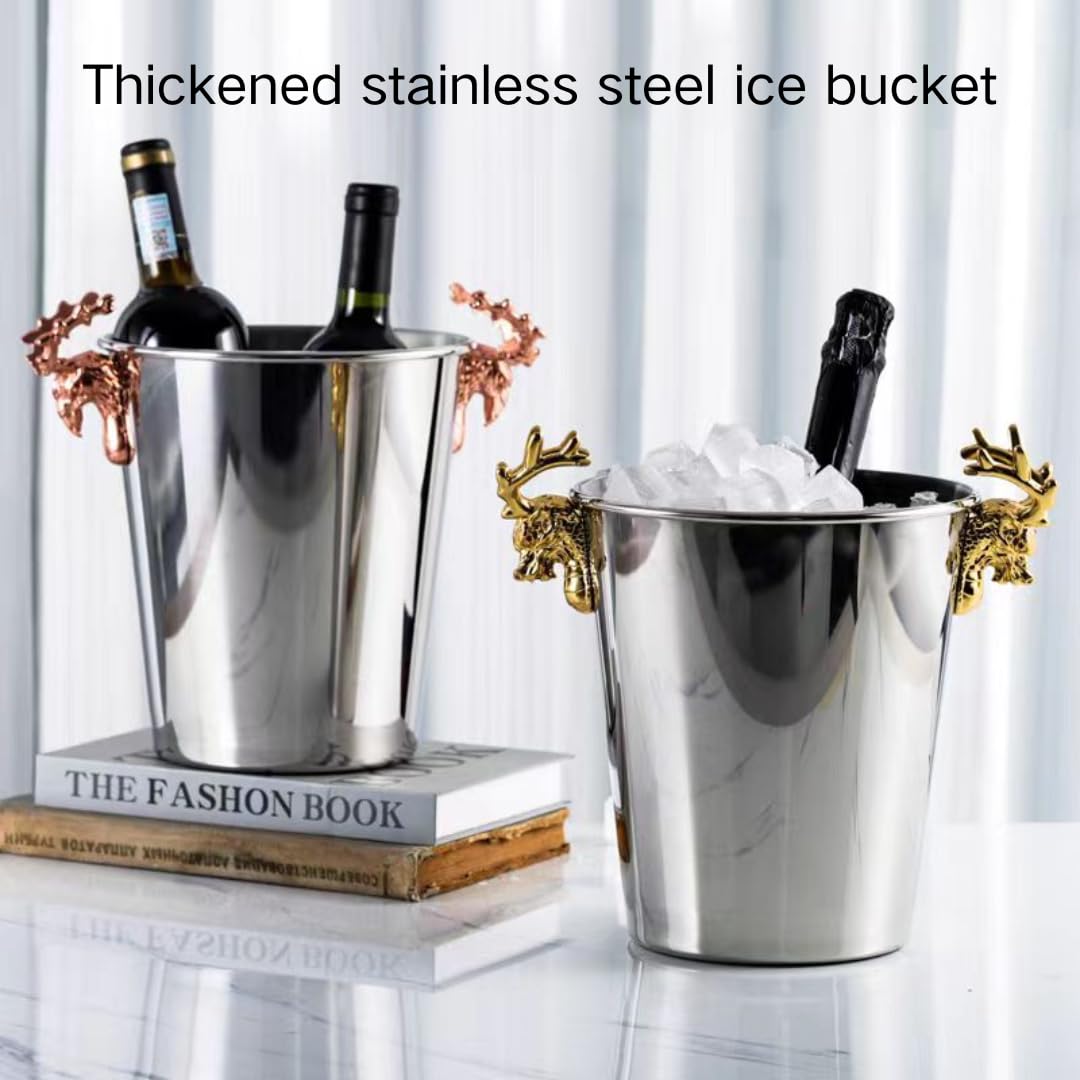 Cubeta de hielo Cubo de acero inoxidable, cubos de hielo for fiestas, cubo de hielo comercial con aislamiento térmico de doble capa for KTV, champán, vino tinto, cerveza, hielo en grano(Gold)