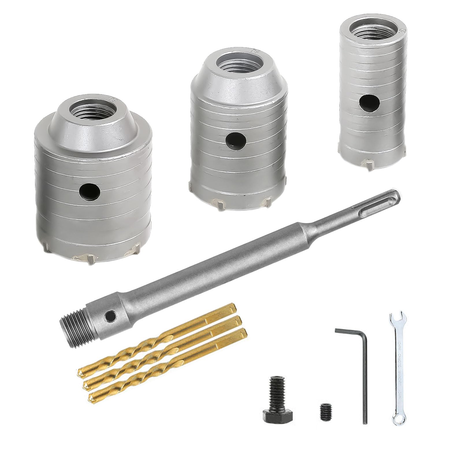 Punta 350mm SDS Plus Codolo, Ø30/40/50 mm Sega a Tazza, Kit Punte Trapano per Condizionatori Aria Lavatrici Punzonatura Tubi, Carotatrice a Tazza per Muro, Cemento, Condizionata, Muro, Pietra