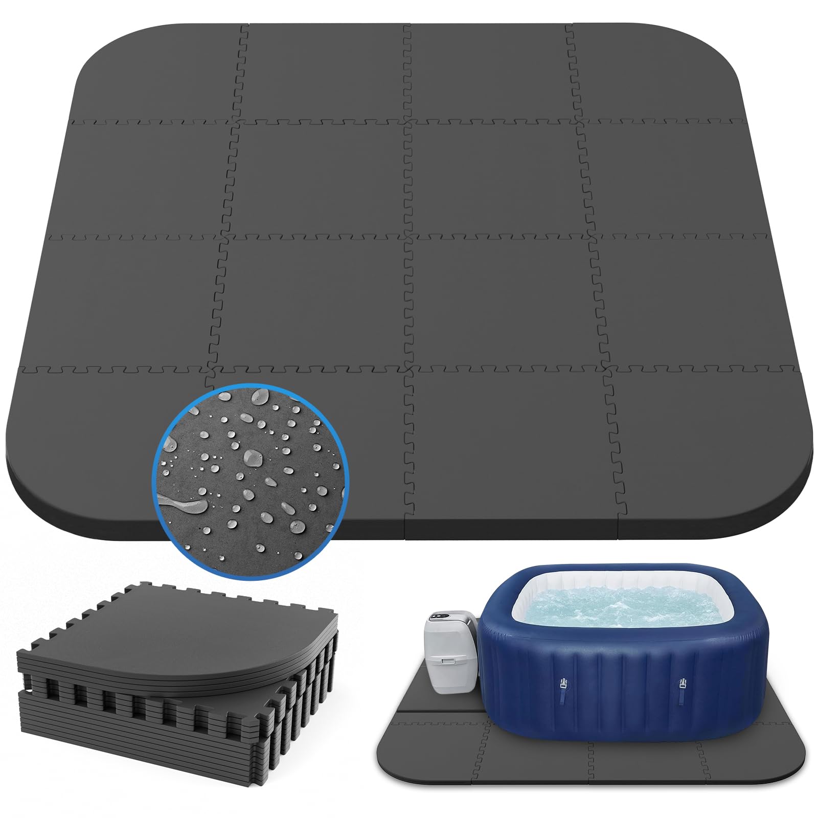 AFFLUENT 85" EVA Hot Tub Mat &amp; Pad for Inflatable Tubs - 1/2" 12MM Thickened Non-Slip Outdoor/Indoor Protective Mat, Waterproof Durable Inflatable Hot Tub Accessories, Easy Clean (Black)