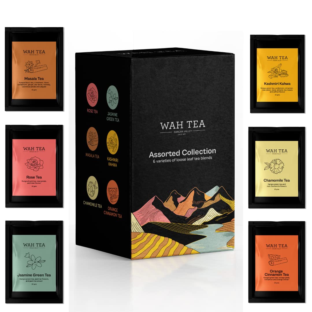 Wah Tea Assorted Collection | Zero Calories | Rose, Kahwa, Chamomile, Jasmine, Masala, Orange Cinnamon | Hand-Plucked Leaf | 100% Natural Anti-Oxidants | Weedicide & Pesticide Free | 60 gm (B0BRPT1D6C) Amazon Price History, Amazon Price Tracker