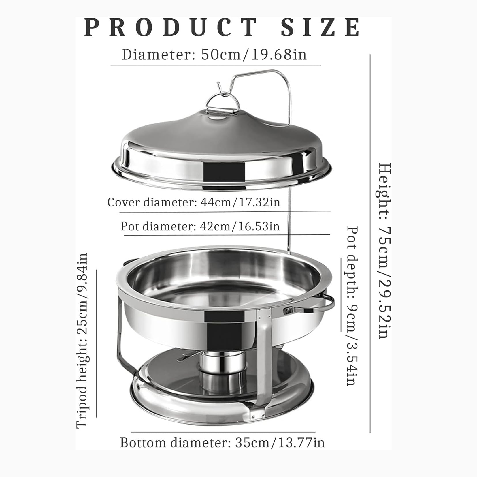 Juego de platos de acero inoxidable con cubierta para colgar, incluye bandeja para alimentos, bandeja de agua, soporte de combustible, ideal para catering, fiesta, boda, equipo de buffet