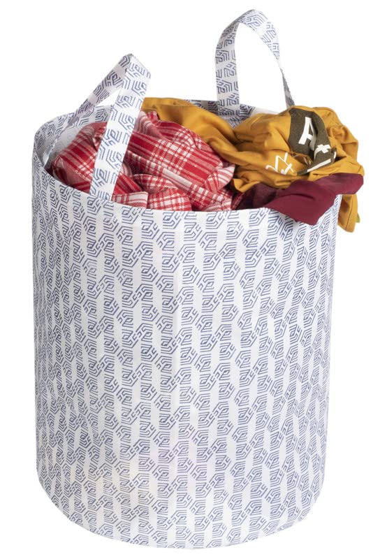 Printed Round Foldable 43 Ltrs Laundry Bag with Handle (White)(Featured on Shark Tank),Polypropylene