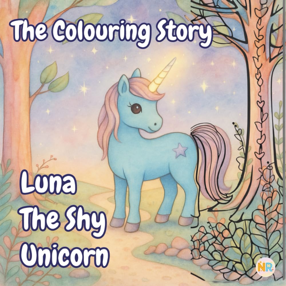 The Colouring Story: Luna The Sky Unicorn: Colouring Story Book, Luna The Shy Unicorn, All Ages, 8.5" Book, Childrens, Adult, Colouring Book Pages