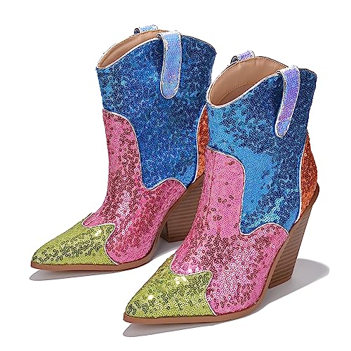 Prida Mid Block Western Sequin Ankle Booties (Prida)2