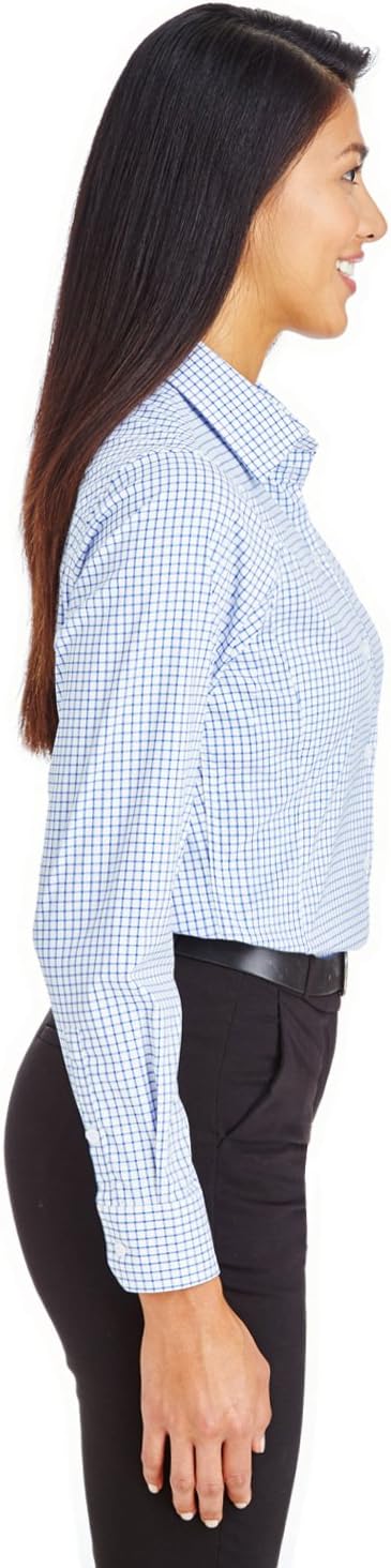 CrownLux Performance™ Ladies' Micro Windowpane Shirt S FRENCH BLUE/ WHT - Image 2