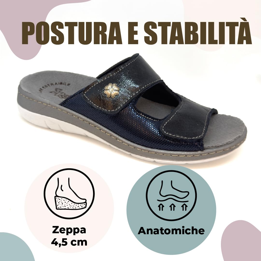 3Rose 311 Ciabatte Donna con Doppia Fascia in Microfibra Elasticizzata - Pantofole Casa e Fuori, Chiusura a Strappo Regolabile - Anatomico, Tacco 3,5 cm - Plantare Estraibile Vera Pelle