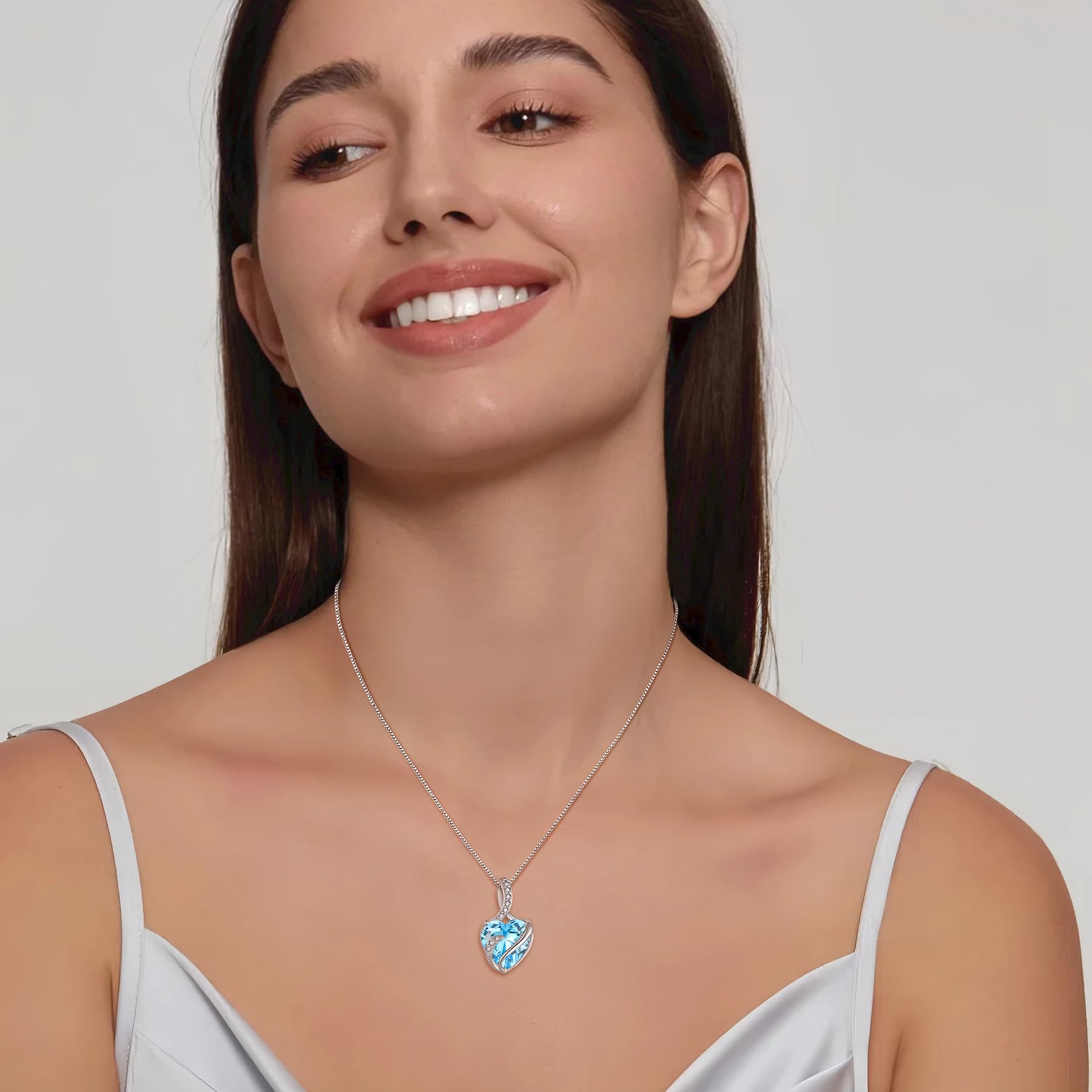 FJ Herz Geburtsstein Kette Damen 925 Sterling Silber Infinity Unendlichkeit Halskette Schmuck Geschenke für Frauen Mutter Freundin Mama