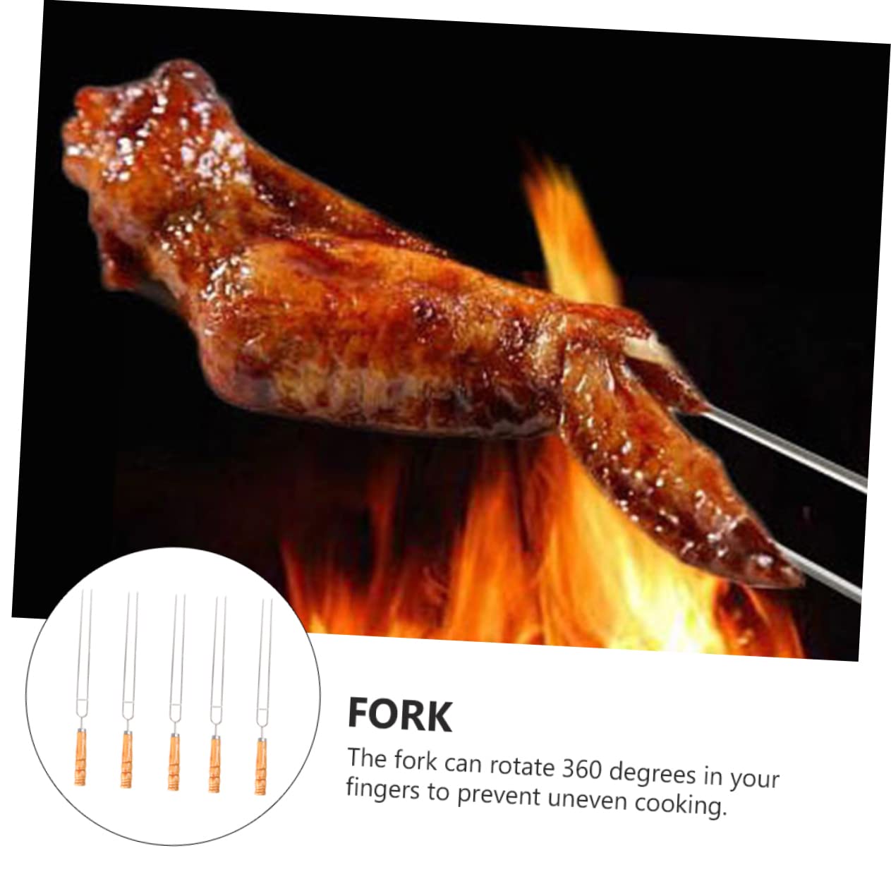 Yardenfun 5pcs Stainless Steel U Shape Barbecue Forks Ergonomic Handle Roasting Tools for Grilled Chicken Wings Kebabs and Campfire Cooking for Outdoor Bbq Parties and Family Gatherings