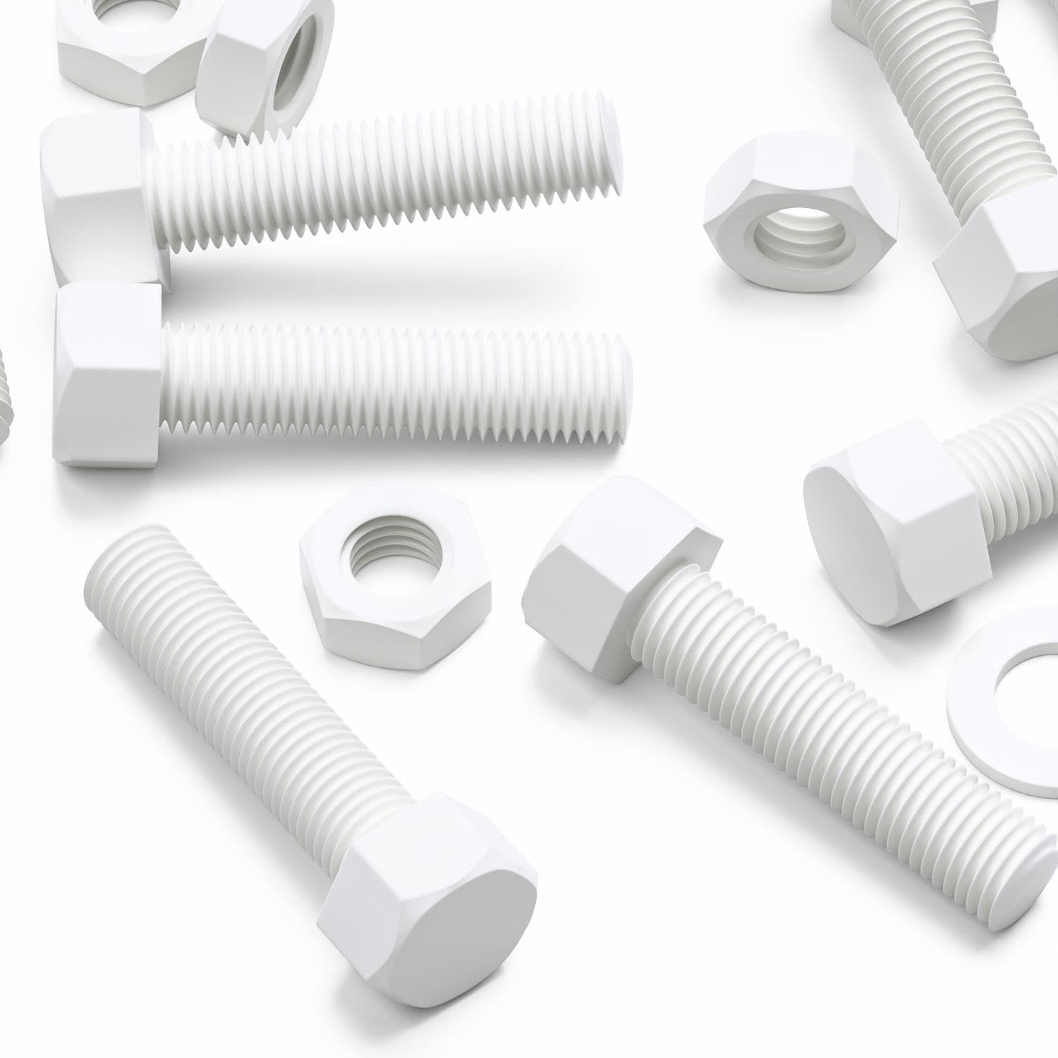 5X White PP Hex Head M16 x 65 mm Plastic Bolts, Nuts & Washers, Anti-Corrosion, Chemical Resistant