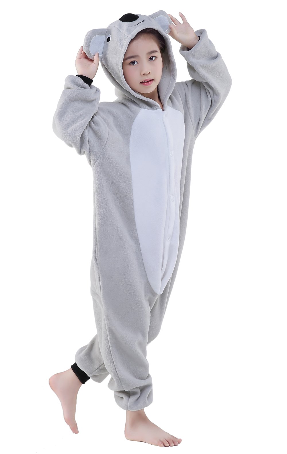 CANASOUR Polyster Unisex Child Pajamas Halloween Animal Cosplay Koala Costume Chirstmas Anime One-Piece Onesie for Girls Boys 10-12 Years (10(125#), Koala Grey)