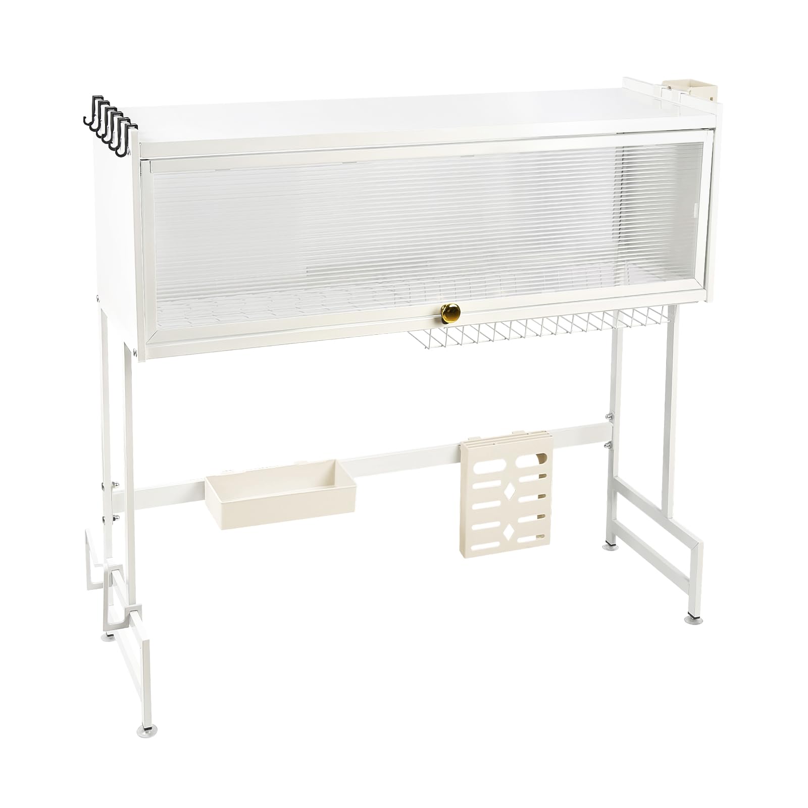 OHMG - Escurridor de platos de 3 pisos en la parte superior del fregadero, gran organizador de fregadero de acero inoxidable con varias cestas, portautensilios, gran estante de almacenamiento (85 x 28