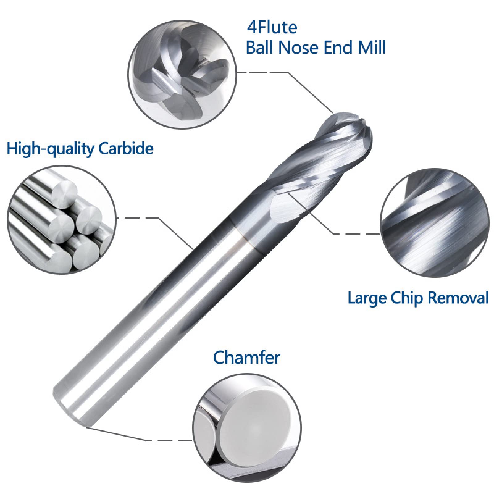 1 Pezzo Fresa A Sfera In Acciaio Al Tungsteno A 4 Lame Fresa Elicoidale Fresa In Metallo Duro Fresa CNC Fresa,R5*20*D10*75