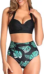 Conjunto de biquíni feminino, duas peças, frente única, cintura alta franzida