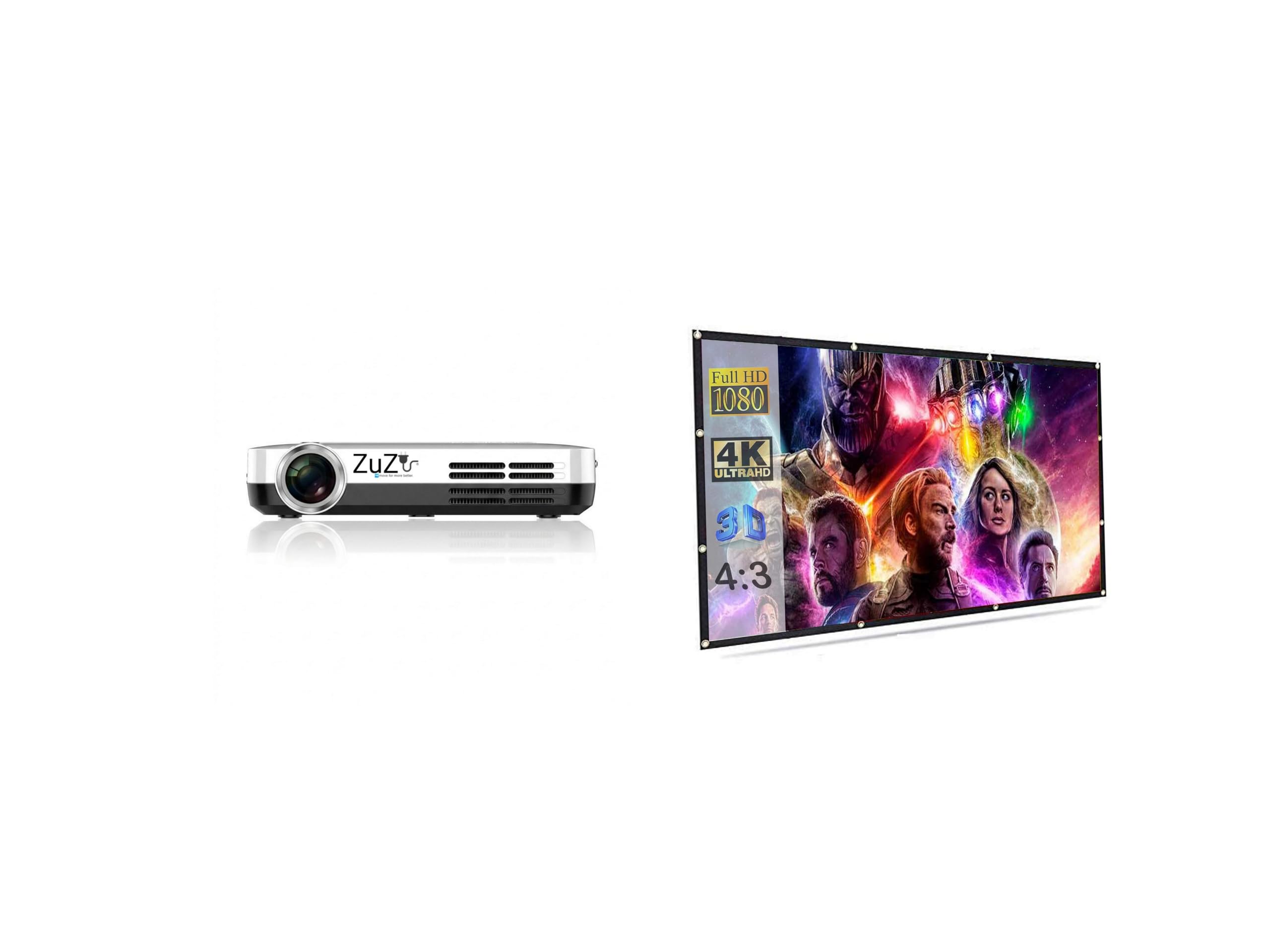 Zuzu 3D Active 4k 7500 Lumens Ultra HD Sharp Bright DLP Mini Portable Projector for Entertainment or Education Purpose Android Projector with 8ft x 10ft Projector Screen-image-22