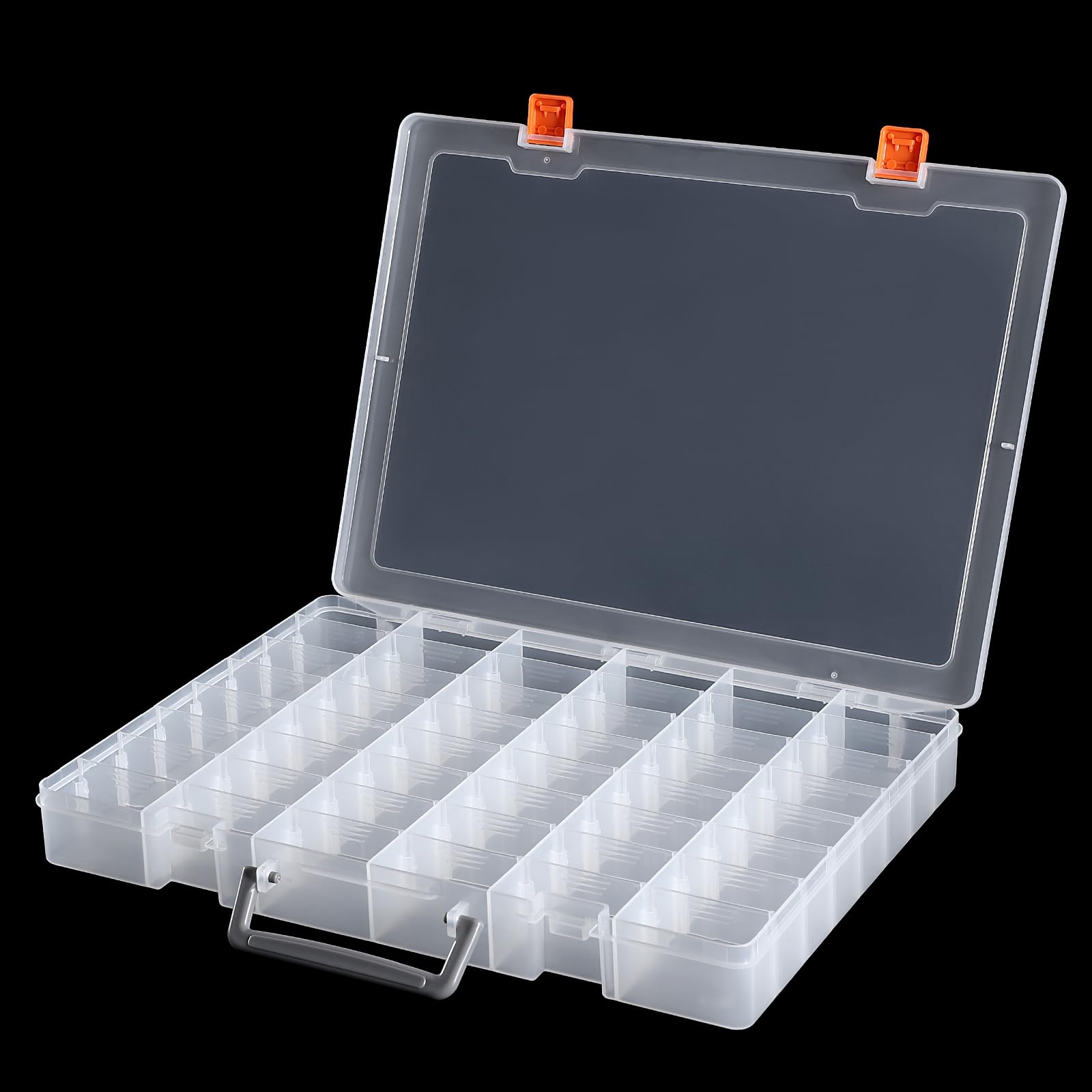 Udefineit Paquete de 2 cajas organizadoras grandes de plástico transparente de 48 rejillas con separadores ajustables, organizadores de cuentas, cajas de colección de rocas, contenedores de