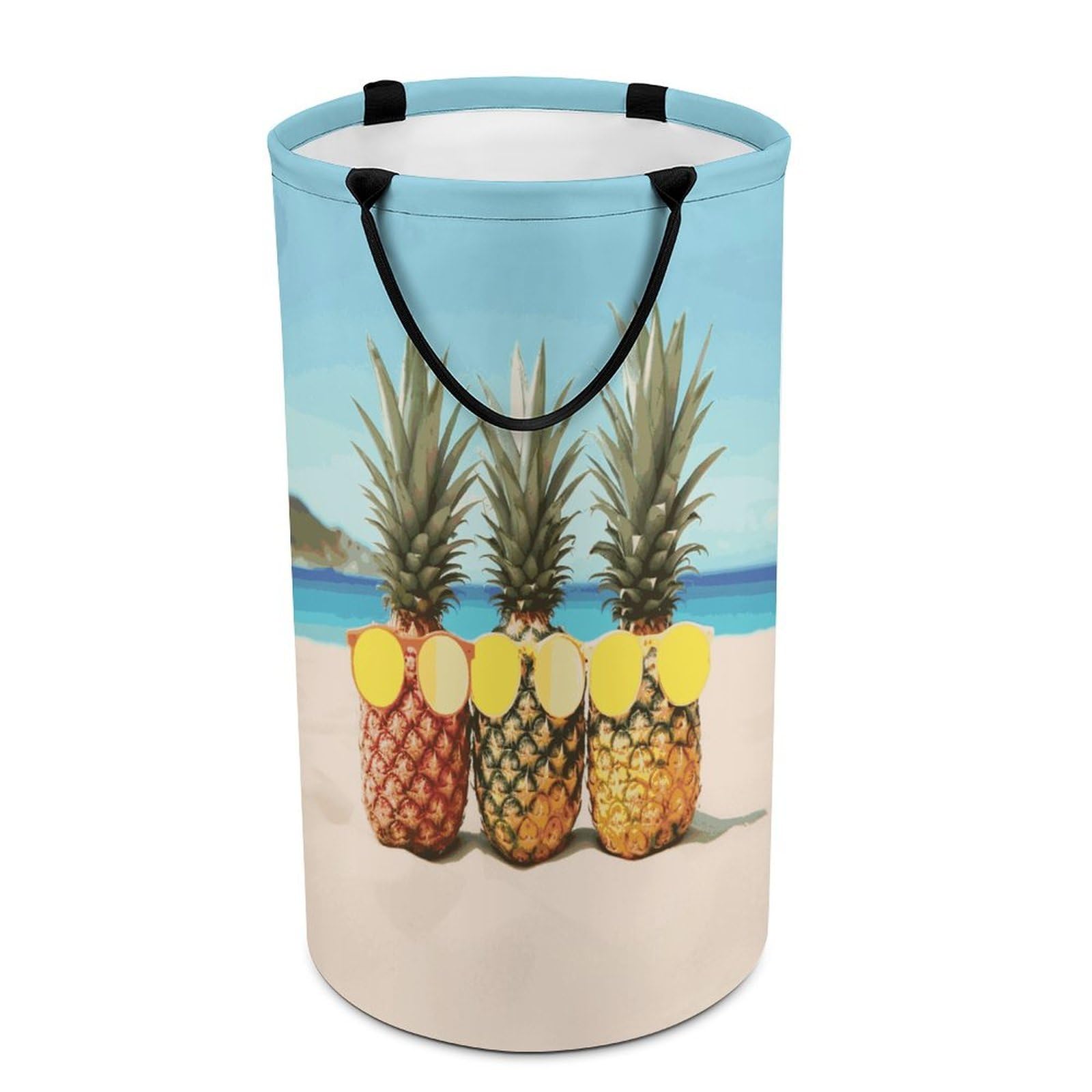Adfgyerh Style Seaside Beach Yellow Geometric Pineapple Laundry Basket ，Foldable Waterproof Model ，Laundry Hamper ，Handles On Both Sides Easy To Move ，Storage Basket For Bedroom, Bathroom, Dorm, Laundry Room.