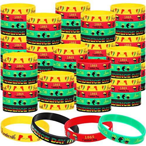 100 Pcs Juneteenth Rubber June 19th Party Silicone Wristband Party Favors Black Rubber Juneteenth Decorations Black History Month Bracelets Freedom Day Gifts Goodie Bag Stuffers