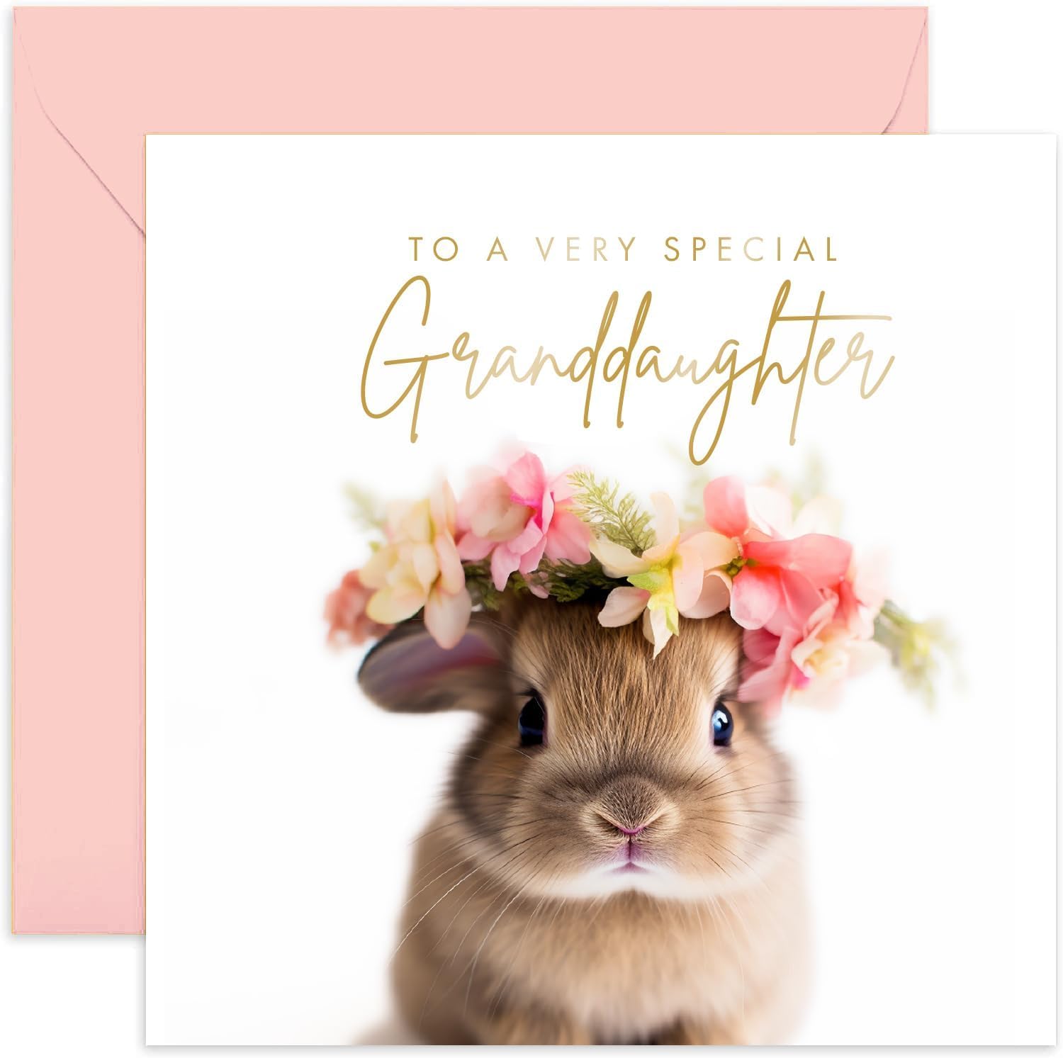 Old English Co. Bunny Rabbit Very Special Granddaughter Card - Bunny Rabbit Floral Cute Birthday Card for Her - Cute Well Done Congratulations Cards from Grandchildren | Blank Inside Envelope