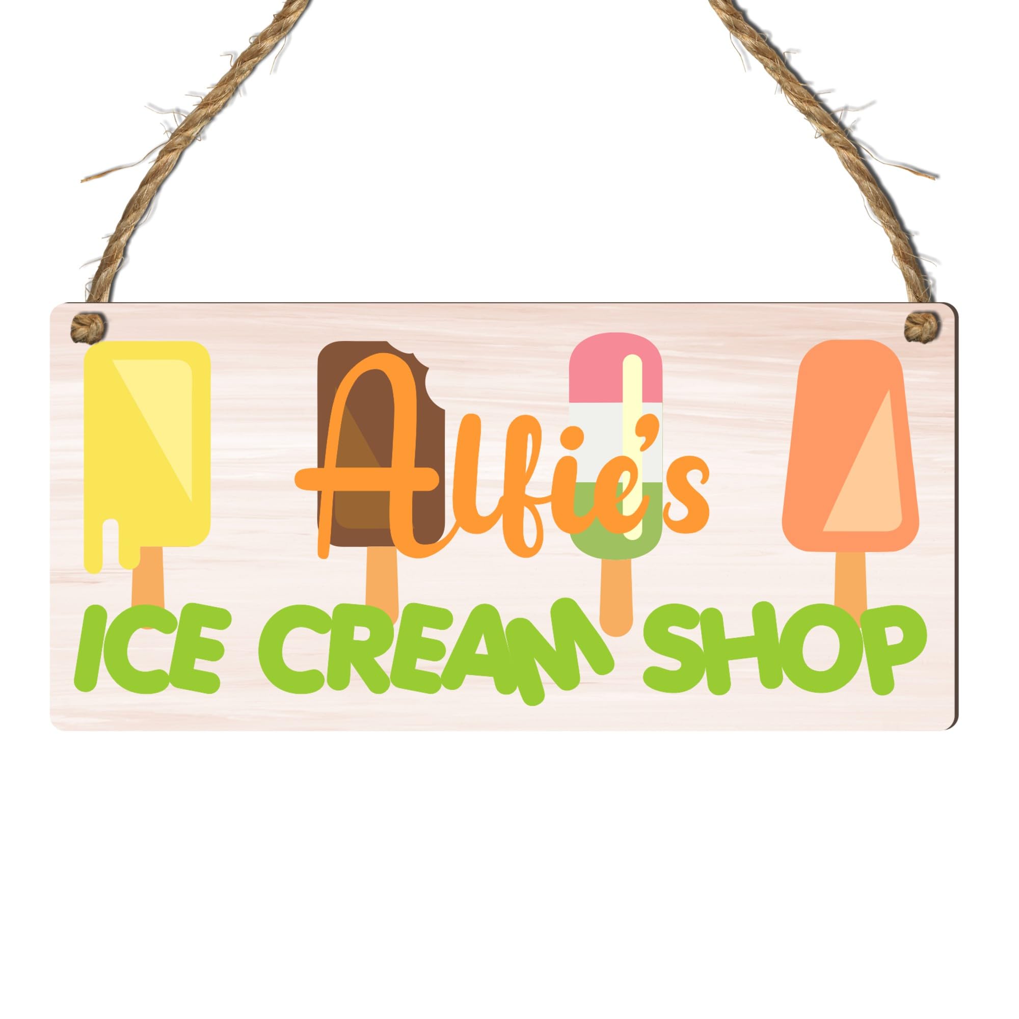 Personalised "Ice Cream Shop" Sign for Kids – Custom Name Plaque for Fun Play Spaces – Cute Ice Cream Decor for Children's Rooms, Playhouses, or Summer Events (Yellow)