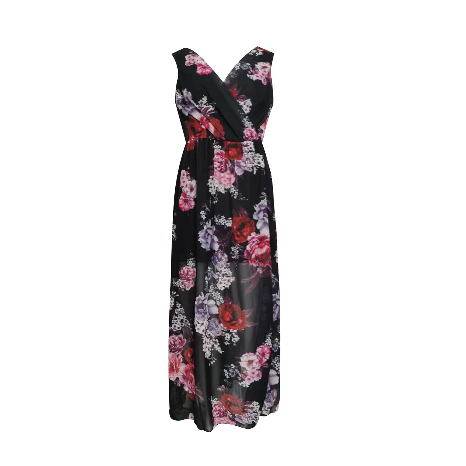 Abito Donna XS - Abito da Donna Senza Maniche con Scollo A V in Patchwork con Stampa Floreale in Chiffon Vestito Neonata Elegante Manica Lunga