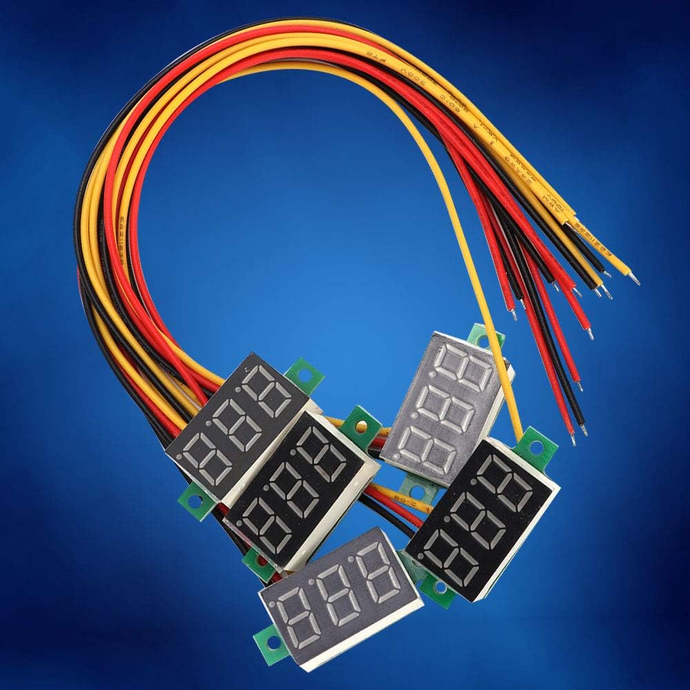 Agatige 5PCS Digital Display DC Voltmeter, 0.36 Inch Blue Three-Wire Calibratable LED Volt Meter Voltage Monitor Digital Mini Car Motorcycle Battery Monitor