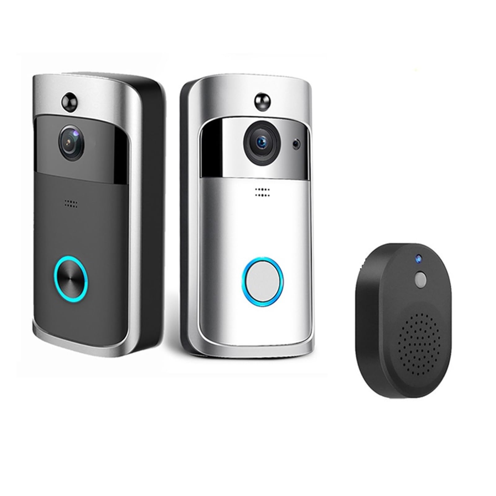 WIFI Bezprzewodowy Inteligentny Dzwonek Do Drzwi Night VisionVoice Wideodomofon PIR Wykrywanie Ruchu Antywłamaniowy Aparat Telefoniczny WyraźNy Wyświetlacz Ochrona Każdą Pogodę(Silver black)
