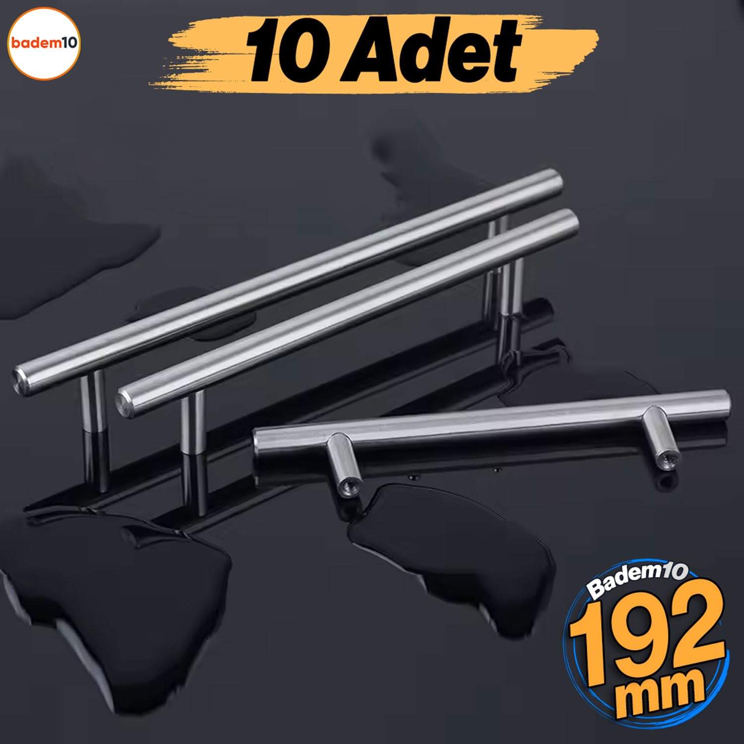 10 ADET Pürüzsüz 192 mm İnox Metal Dolap Dolabı Mobilya Mutfak Çekmece Kapak Kulbu Kulpu Kulpları