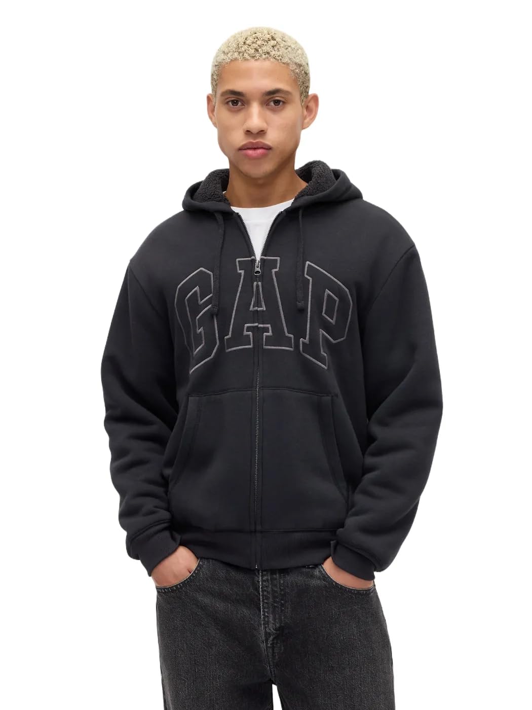 Gap Men's Moonless Night Logo Sherpa Full Zip Sweatshirt, L
