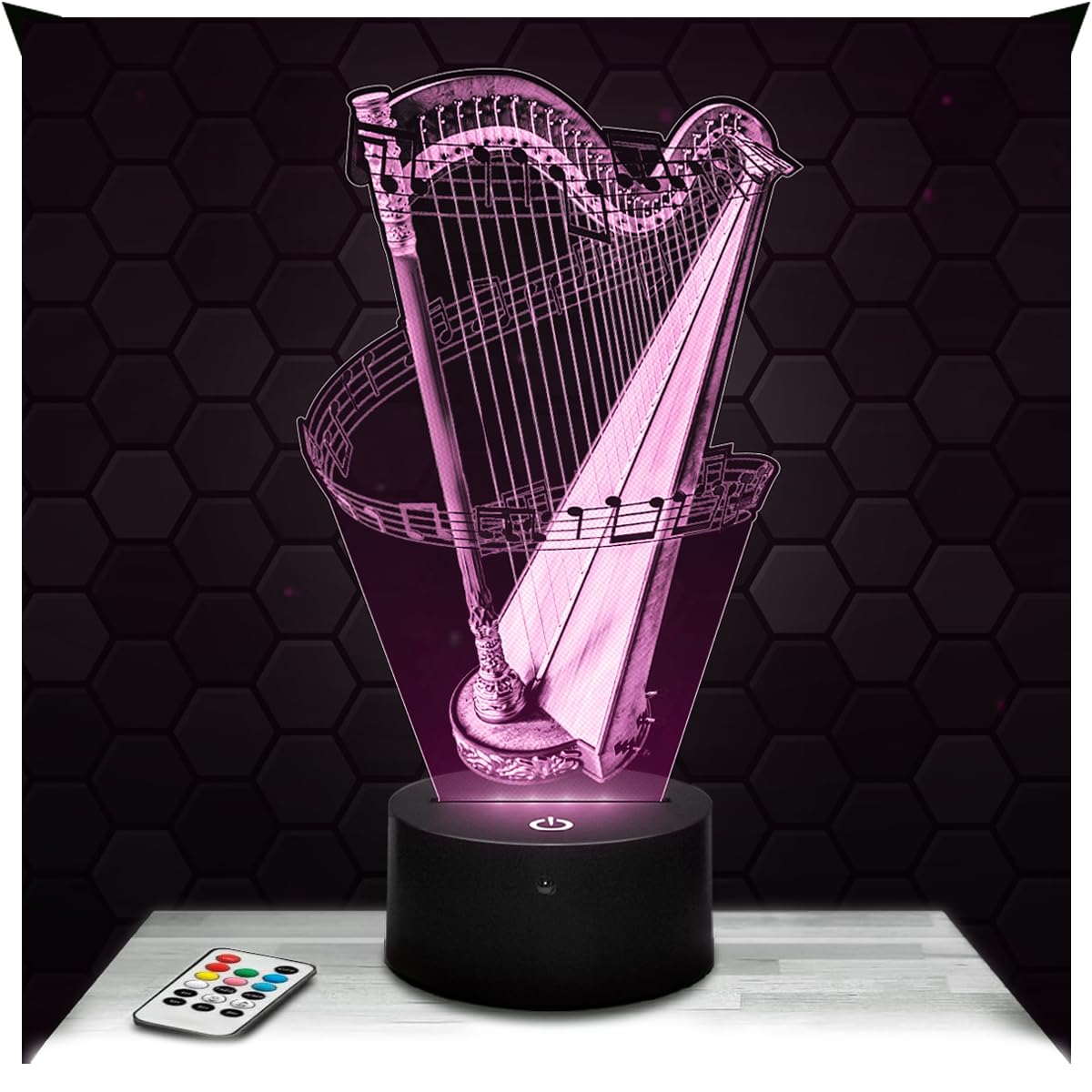 Lampephoto.fr - 3D Harp Lamp Gift Harp Music Musician, Touch LED Night Light, 3D Hologram Effect, Christmas Birthday Gift Idea for Boy or Girl, Bedroom Decoration Object