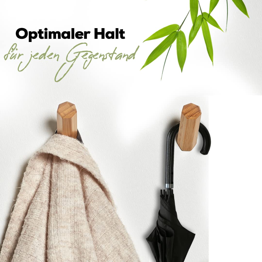 Ganci Da Parete In Legno Di Bambù Velont – Set Da 4, Design Scandinavo, Portata 7kg, Con Kit Montaggio - 3