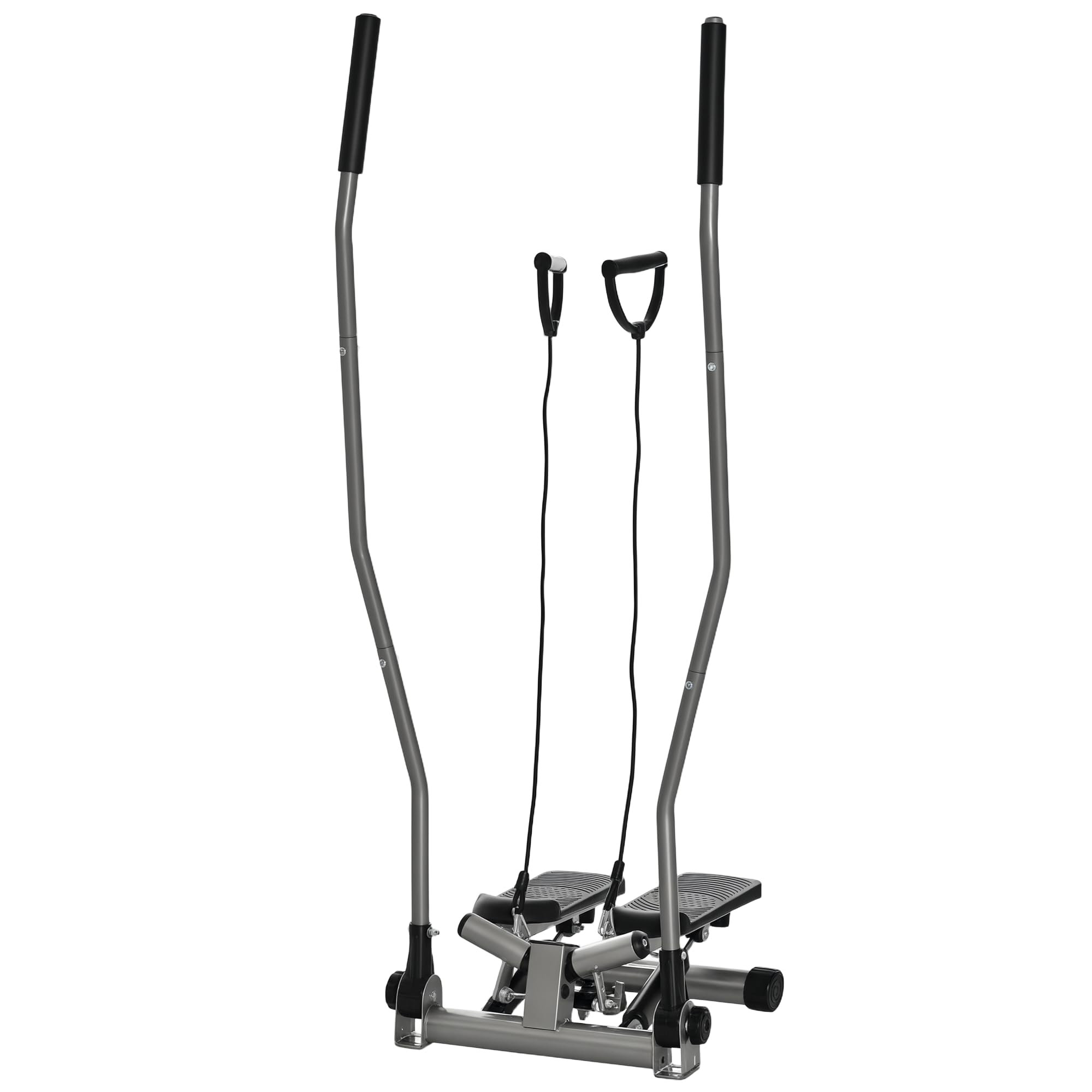 HOMCOM Stepper Fitness Casa con Manubrio e Bande Elastiche, Monitor LCD e Piedini Antiscivoli, Stepper in Acciaio e ABS, per Allenamento a Casa e Palestra, 54x40x135 cm, Argento e Nero