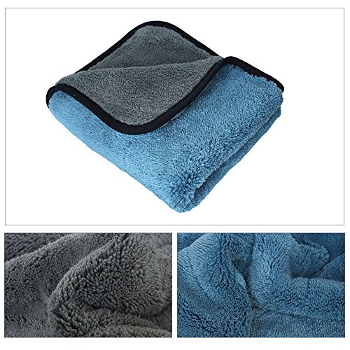 Auto Care 920GSM Super Thick Microfiber Car Cleaning Cloth Detailing Towel 15'' x 17.7'' (Blue/Gray-3PCS)