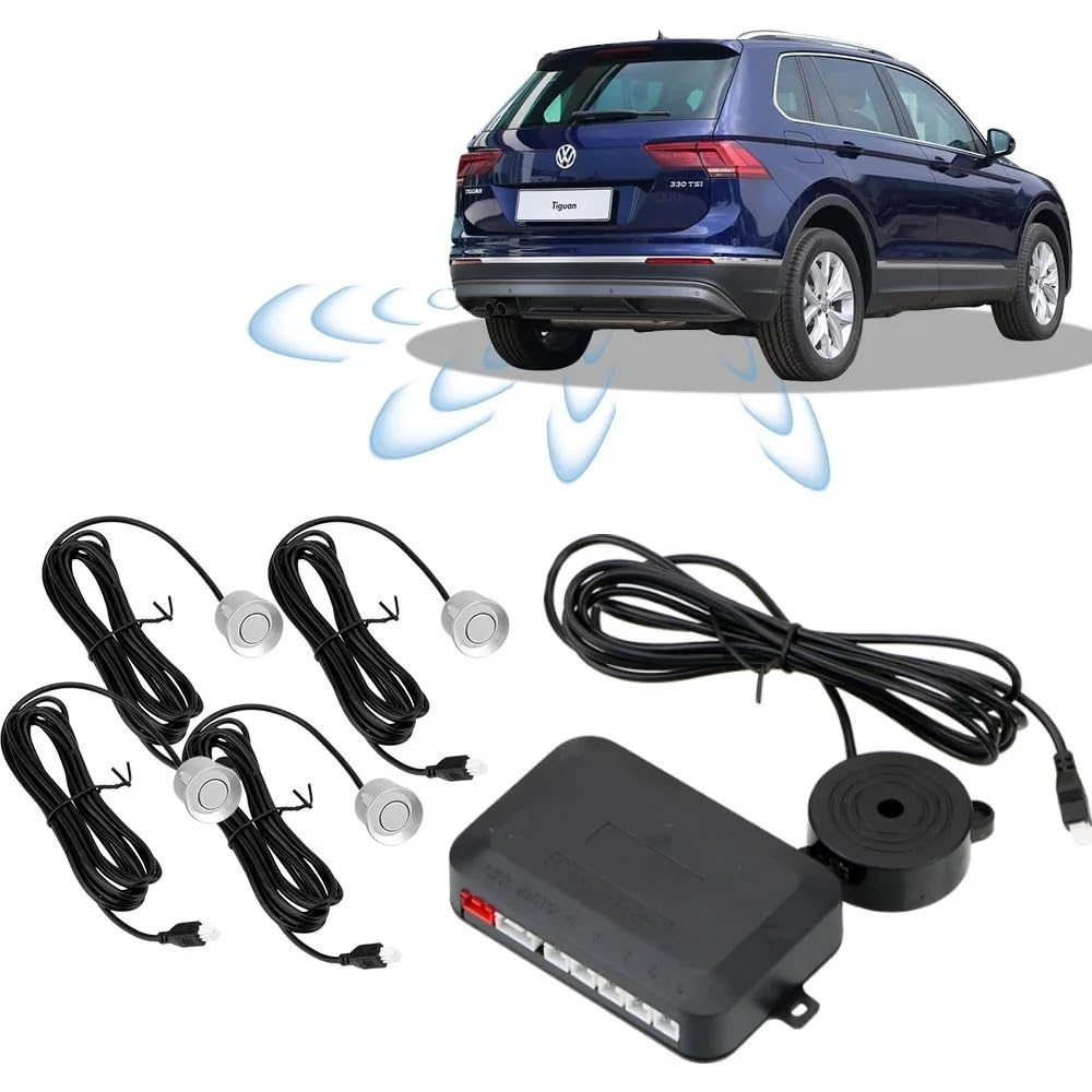 sensores Aparcamiento PDC Kit de Control Distancia de estacionamiento Parktronic PDC para Coche, 4 sensores monitoreo de Marcha atrás Sonido, Radar, Recul(Black)