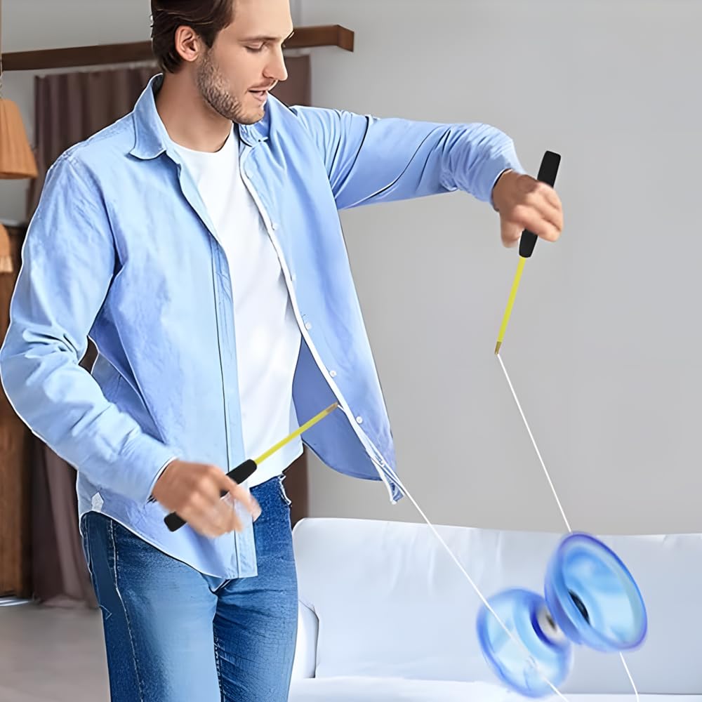 Lotvic Diabolo - Juego de Malabares para Deportes de Ocio con luz, Corredor al Aire Libre con rodamiento de Bolas, Juego de Malabares con Palos de Aluminio y Cuerda de Repuesto (Azul)