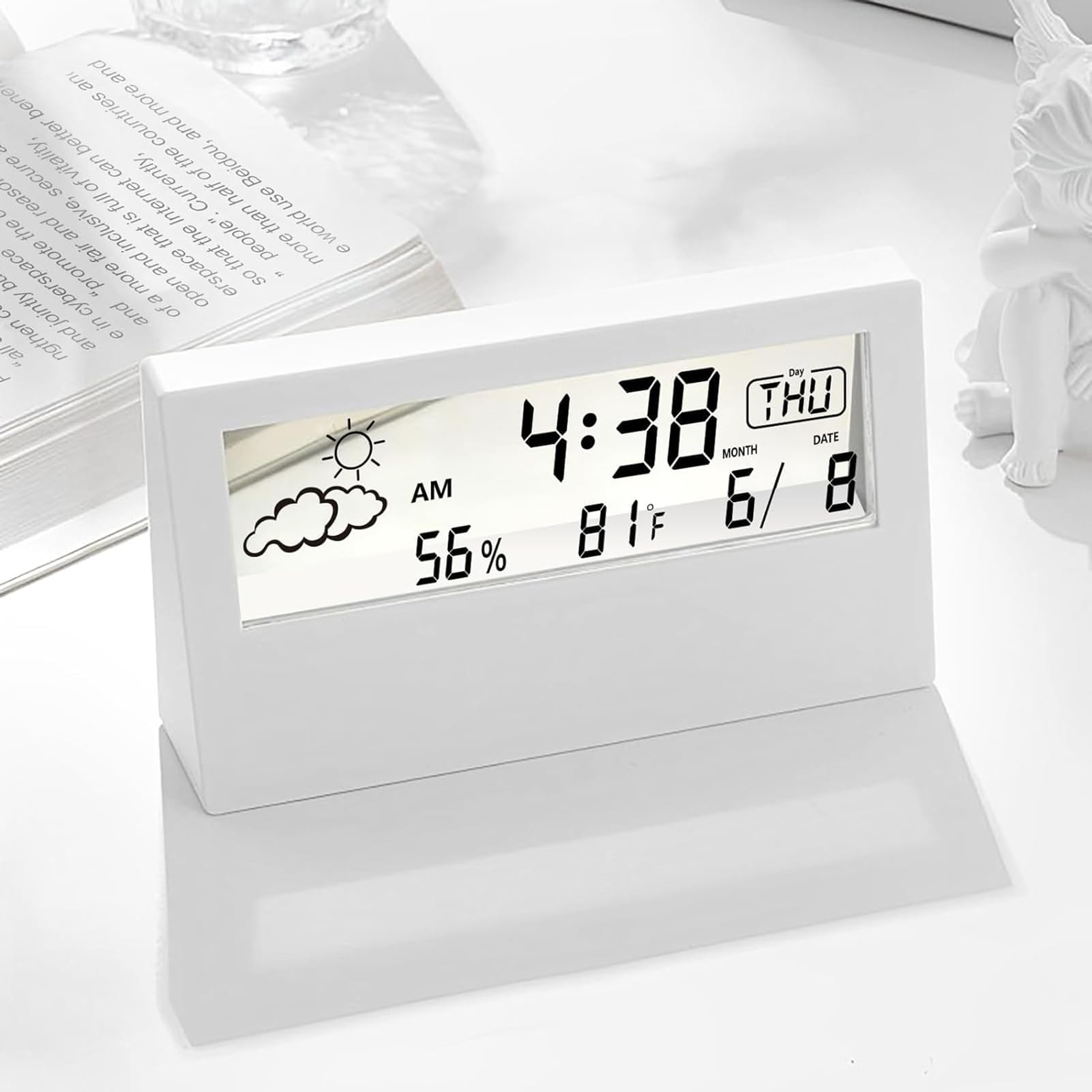 Generico Smartwatch con Termometro E Igrometro, Sveglia da Comodino | Calendario Multifunzione, Elemento Decorativo Per La Camera Da Letto, Orologio 12/24 Ore