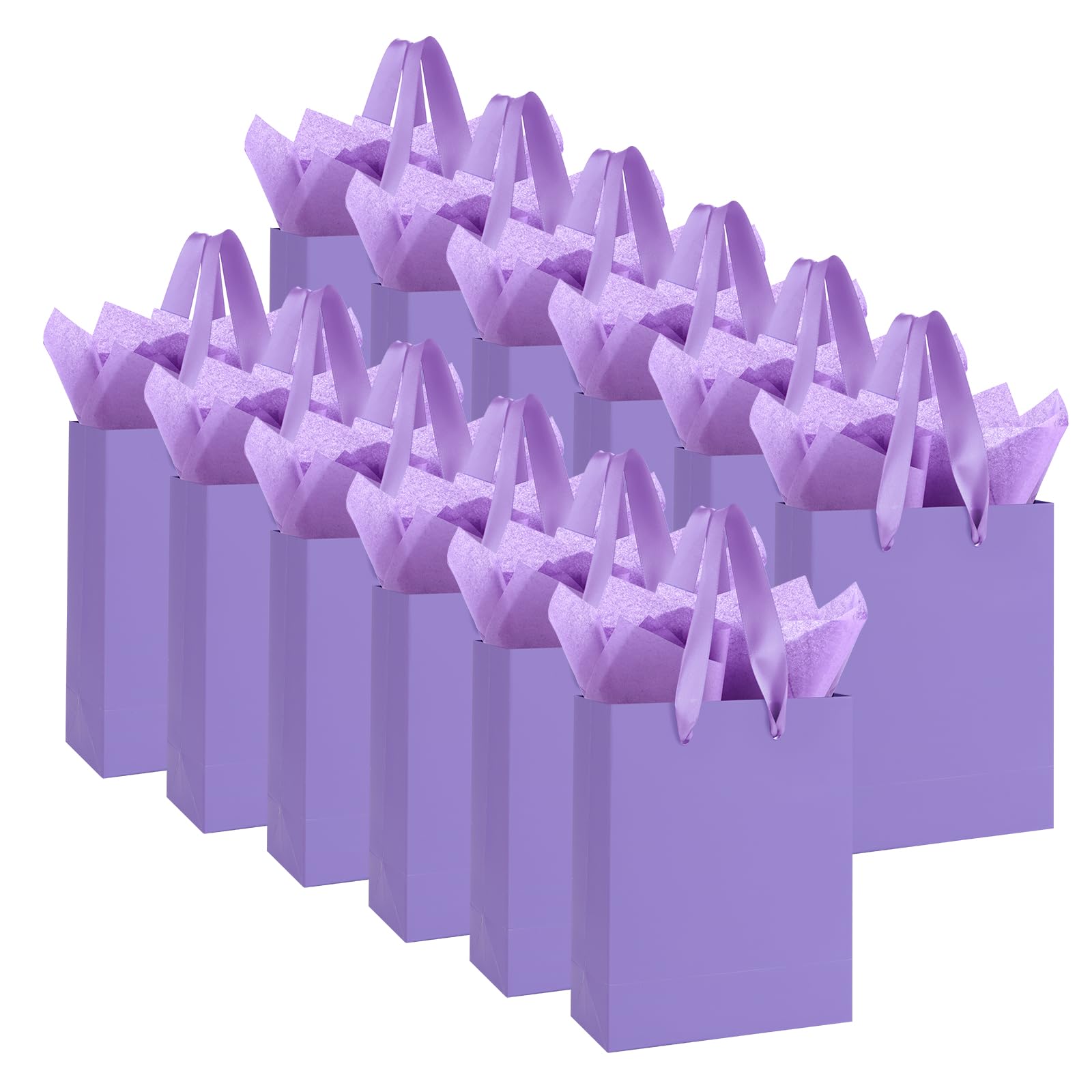 Ethhqu 12-Pack Small Purple Gift Bags with Handles - Includes 24 Tissue Papers, 6.3x4.7x2.4 Inches Mini Gift Card Bag for Birthday Party, Baby Shower, Wedding, Holiday