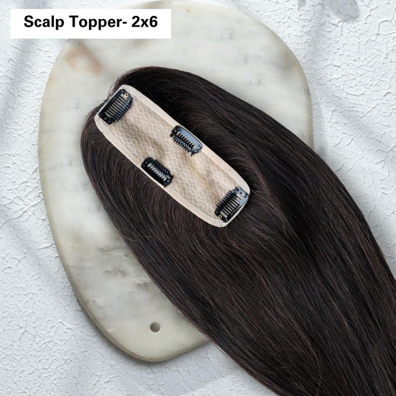 Image of Hair Originals 100% Human Hair Extensions for Women, Clip in Scalp Topper /Hair Topper, Silk Based- (6 inchx2 inch, 18 Inches, Natural Black)