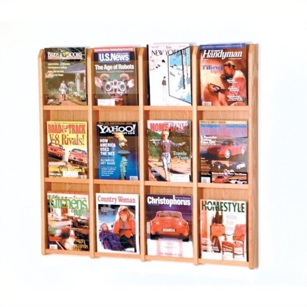 Wooden Mallet 12-Magazine Divulge Wall Display, Light Oak