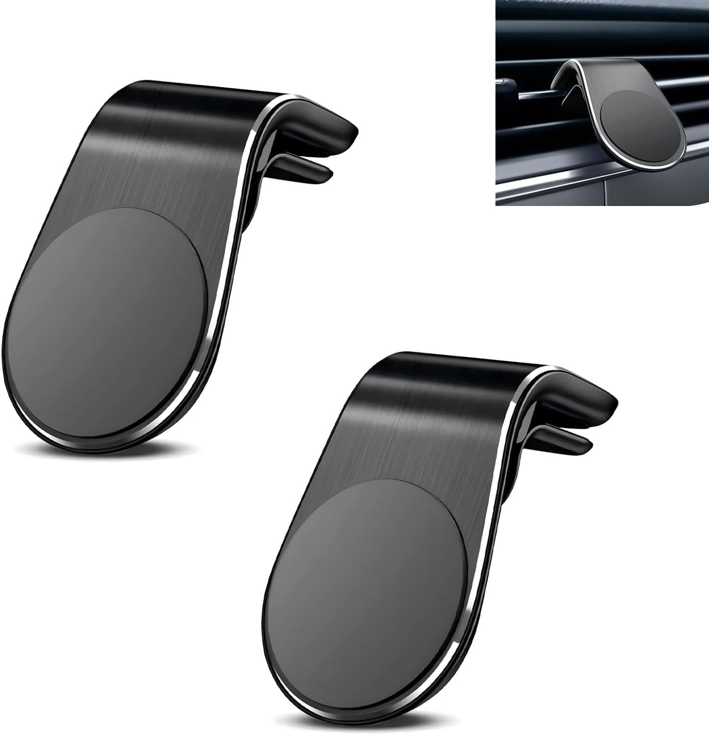 2 PCS Mobile Phone Navigation Magnetic Bracket, L Type 360 Degrees Rotatable Air Vent Phone Mount, Clip-on Strong Adsorption Car Phone Mount, Universal for Most Cars, Trucks, SUVs (Black)