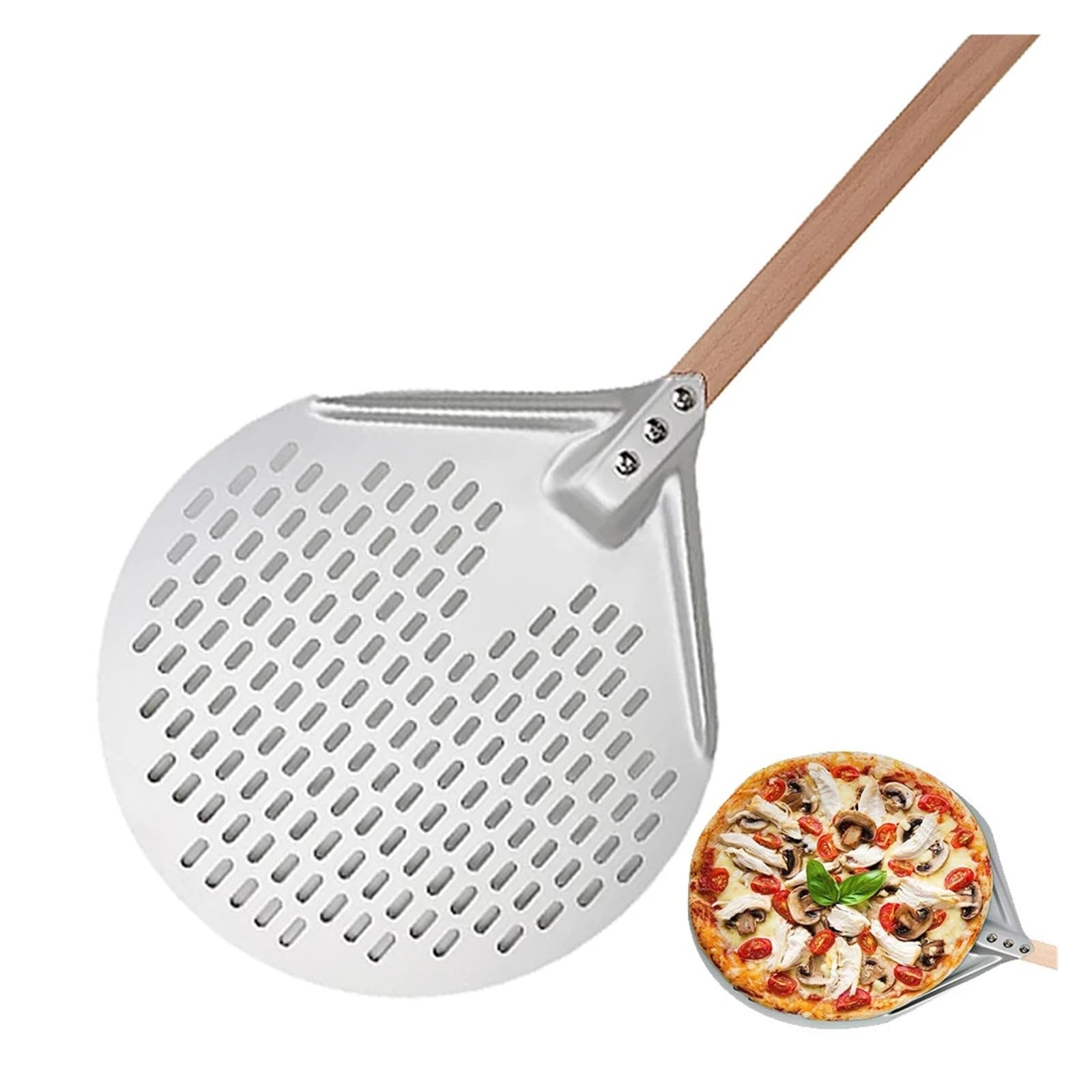 Pala for pizza forata in alluminio anodizzato duro da 12/14 pollici for pizza rotonda con manico in legno Pala for pizza fatta in casa(14inch)