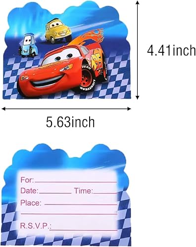 Miniatura 2 de ALLPICK 20 tarjetas de invitación para fiestas de cumpleaños de Cars Lightning McQueen, con temática de autos de carreras, tarjetas de felicitación