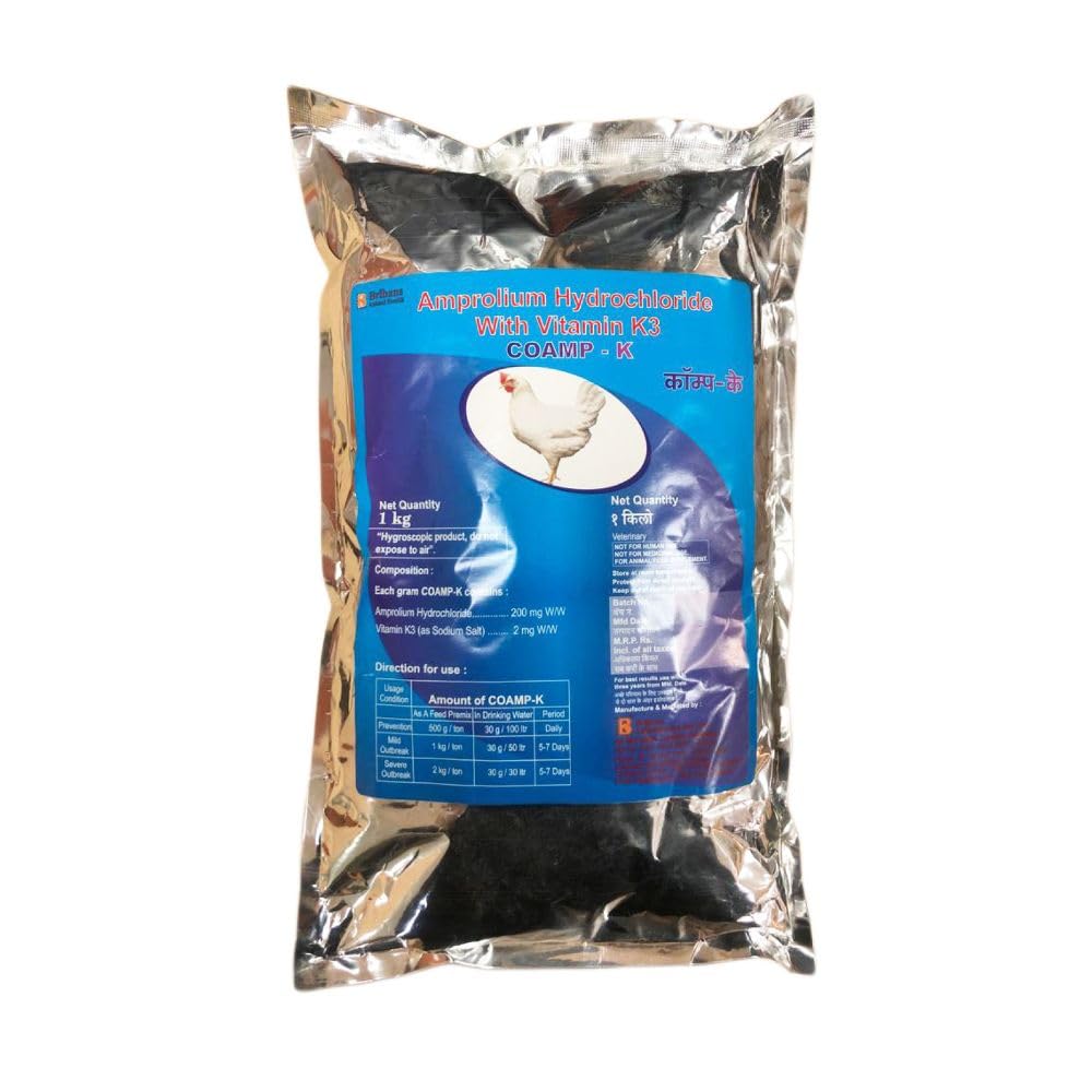 Brihans Animal Health's Coamp K | Water Soluble Oral Powder Contains Amprolium Hydrochloride with Vitamin K3 | Feed Supplement for Poultry | 1 Kg-image-32