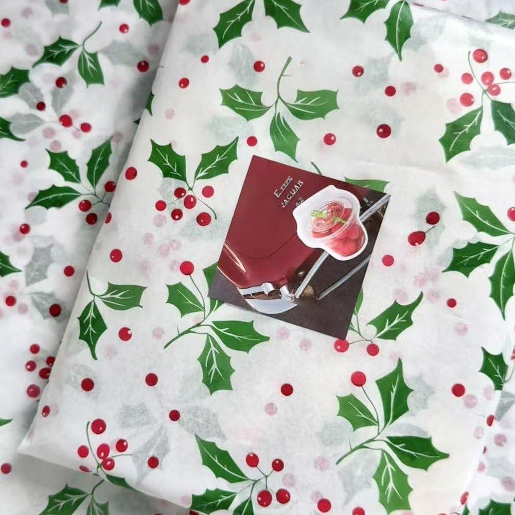 Zghhc 10 arkuszy papieru z zielonymi liśćmi, Boże Narodzenie, botaniczny papier do pakowania liści na Nowy Rok, święta, prezenty do pakowania