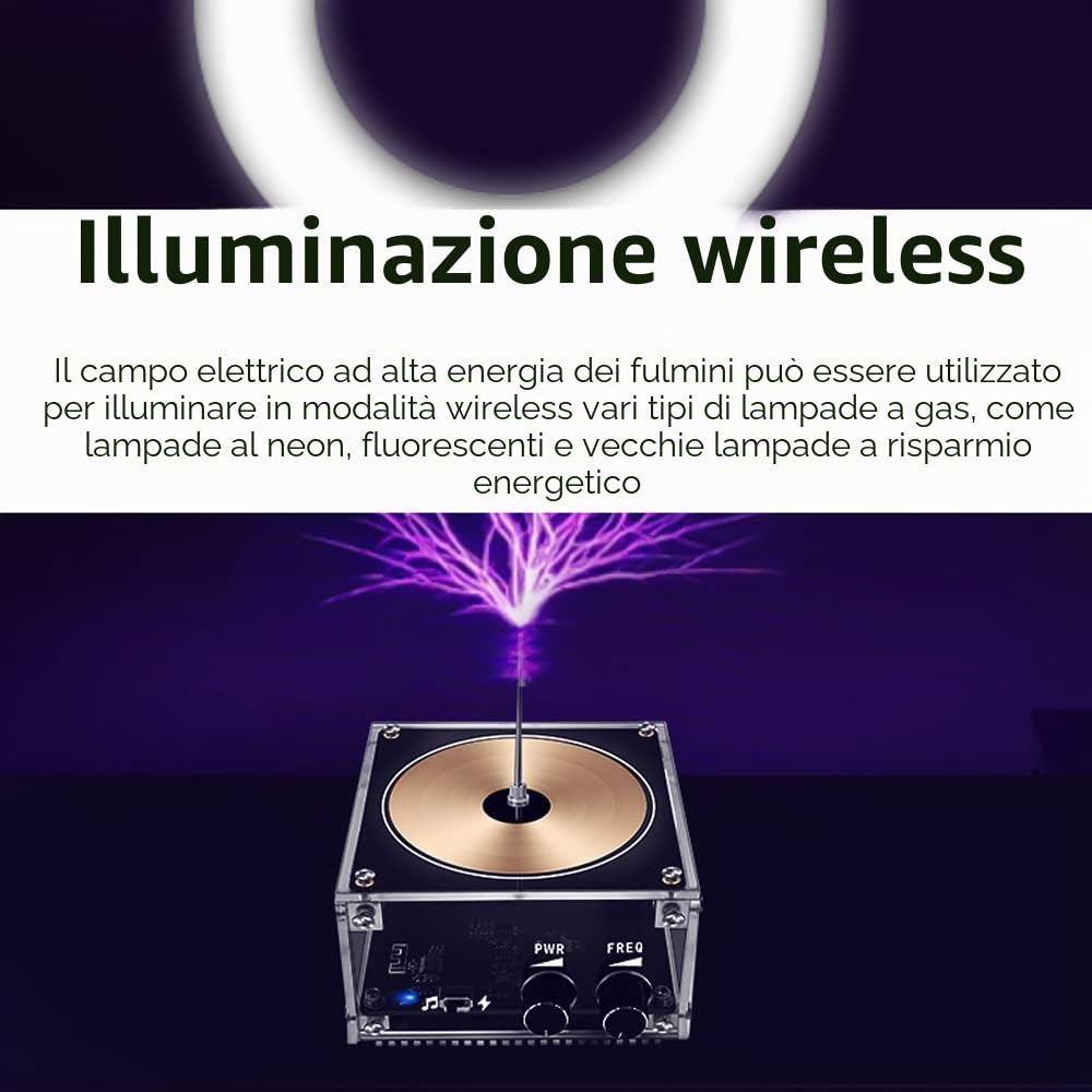 Weytoll bobina di Tesl, versione BT, modello alimentato senza fini, arco elettrico lungo 10 cm, con funzione musicale